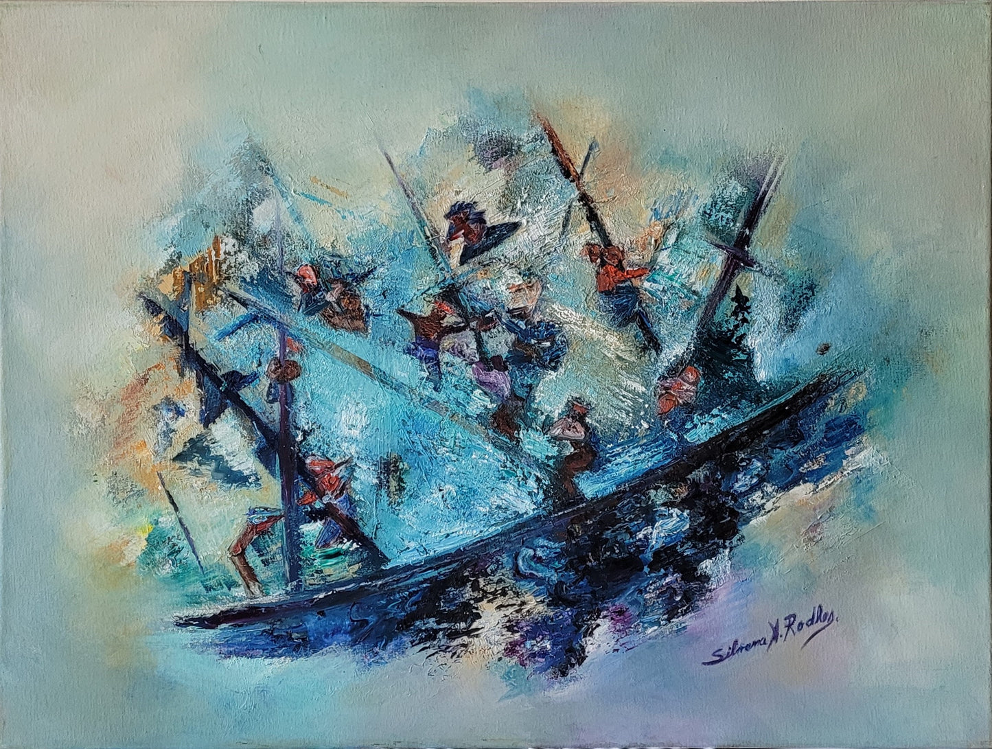 Light Blue Ship | Oil Painting.