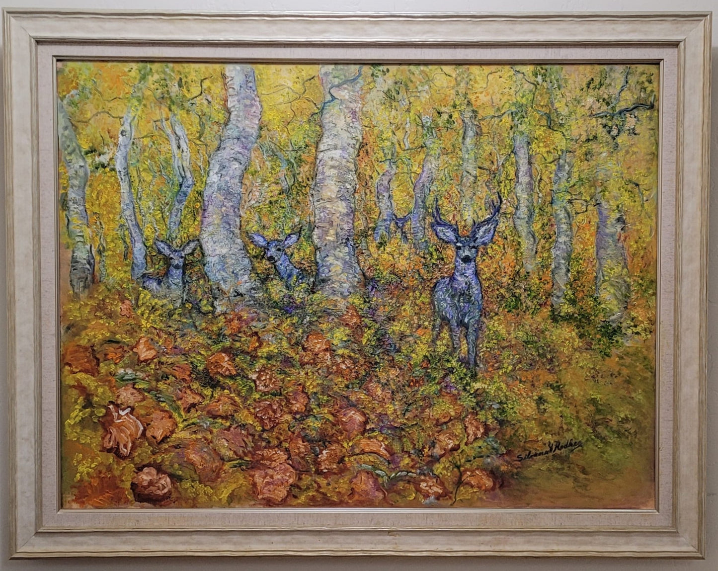 Deer Family in Aspen Forest | Oil Painting.