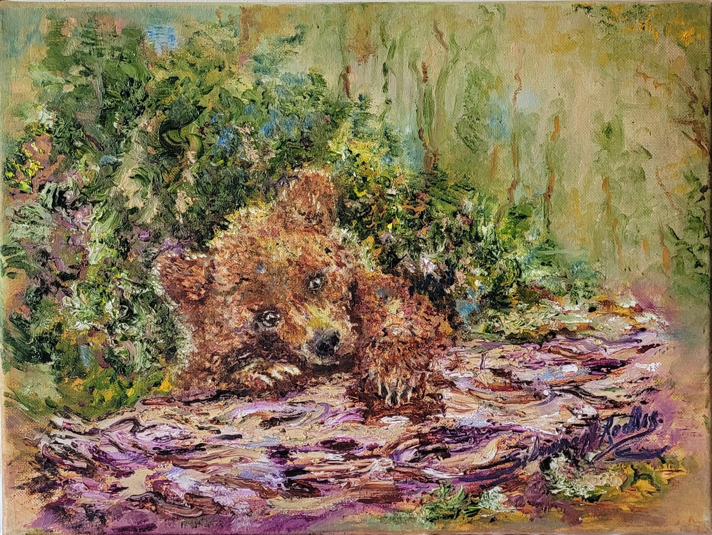 Baby Bear on Tree | Oil Painting.