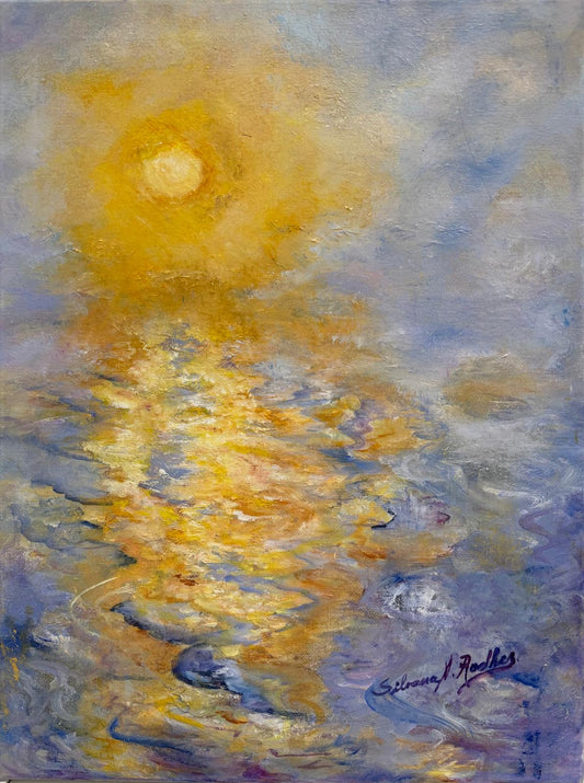 Sunset at Bear Lake. Oil painting.